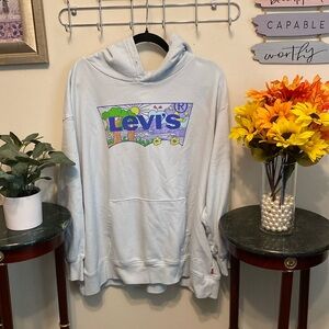 Levi Strauss Hoodie in Pale Blue Sz 2X. Has hand warmer pockets. Gently Worn.